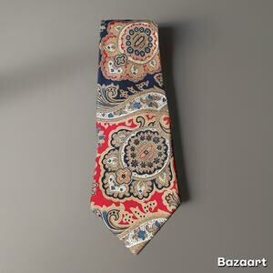 London Derry Red Blue Paisley Silk Neck Tie Men Vintage